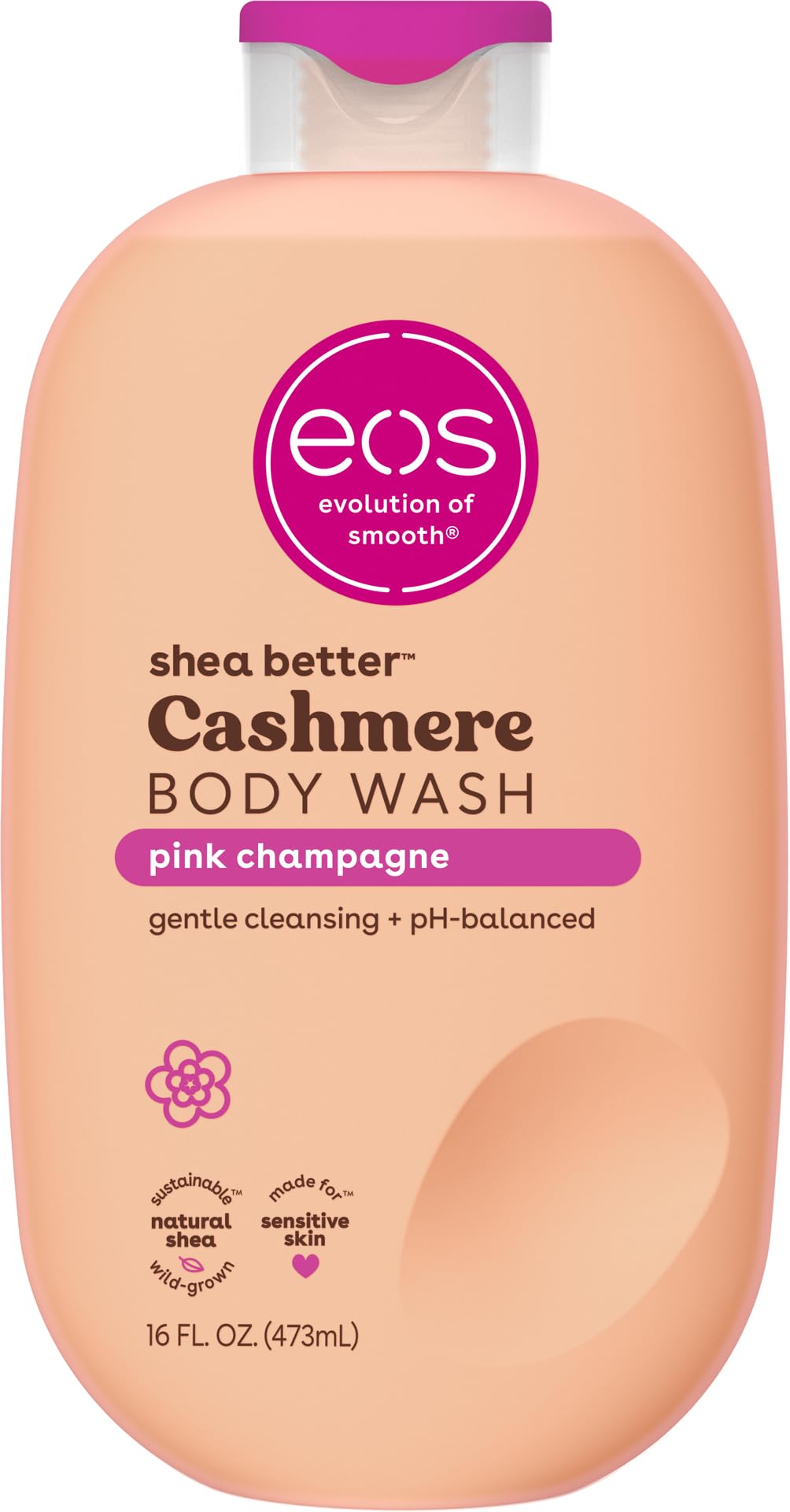 eos Shea Better Cashmere Body Wash, Pink Champagne, Moisturizing and Nourishing, pH Balanced Creamy Gel Formula, Paraben & Phthalate Free, Sensitive Skin,16 fl oz